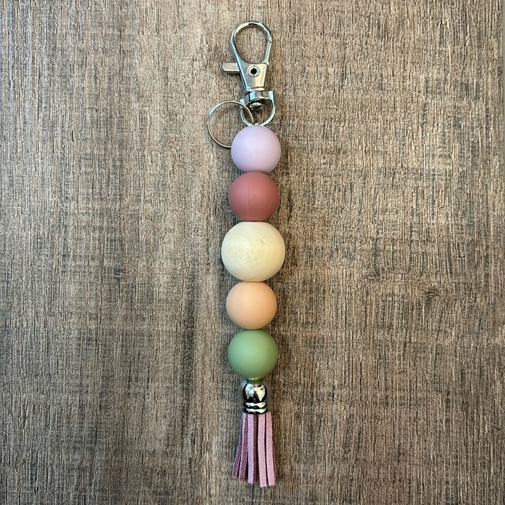 Handmade Silicone Beaded Keychain with Tassel and Lobster Claw Luggage Tag multi